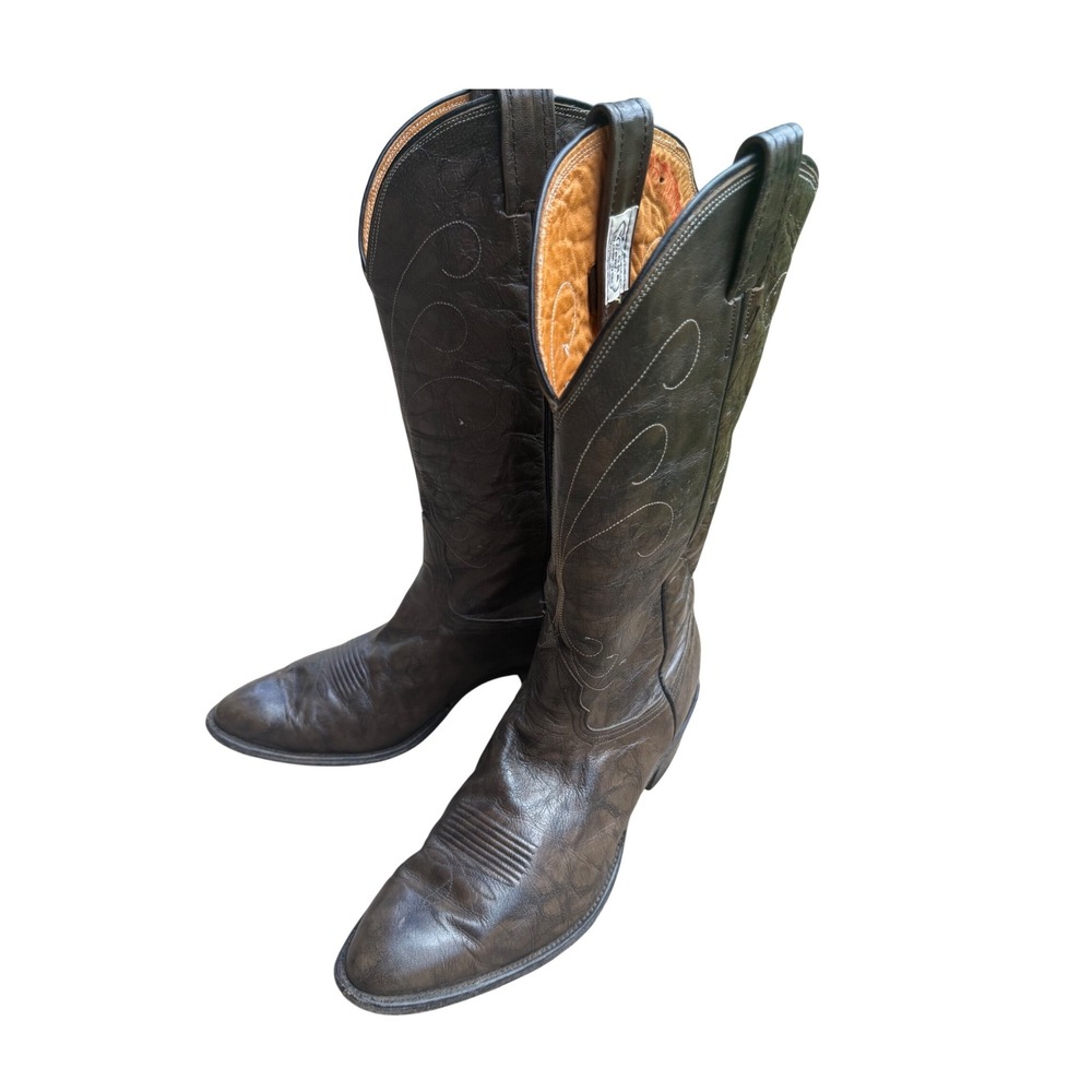 Vintage Nocona Men's Cowboy Boots Style 3603 Mottled Marbled Brown Leather GUC